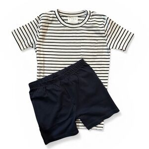 LAKE Pajamas Navy Eclipse White Stripe Pima Cotton Short Lounge PJ Set